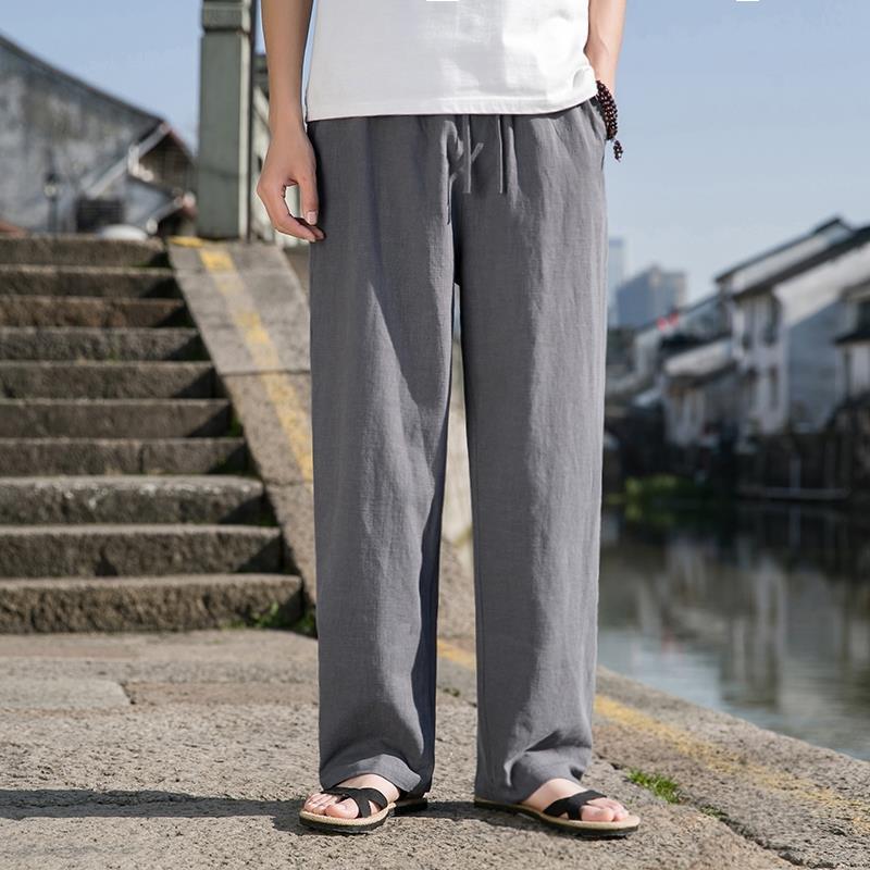 Herren Weite Baumwoll-Leinen Gerade-Hose – Ideal für den Frühling