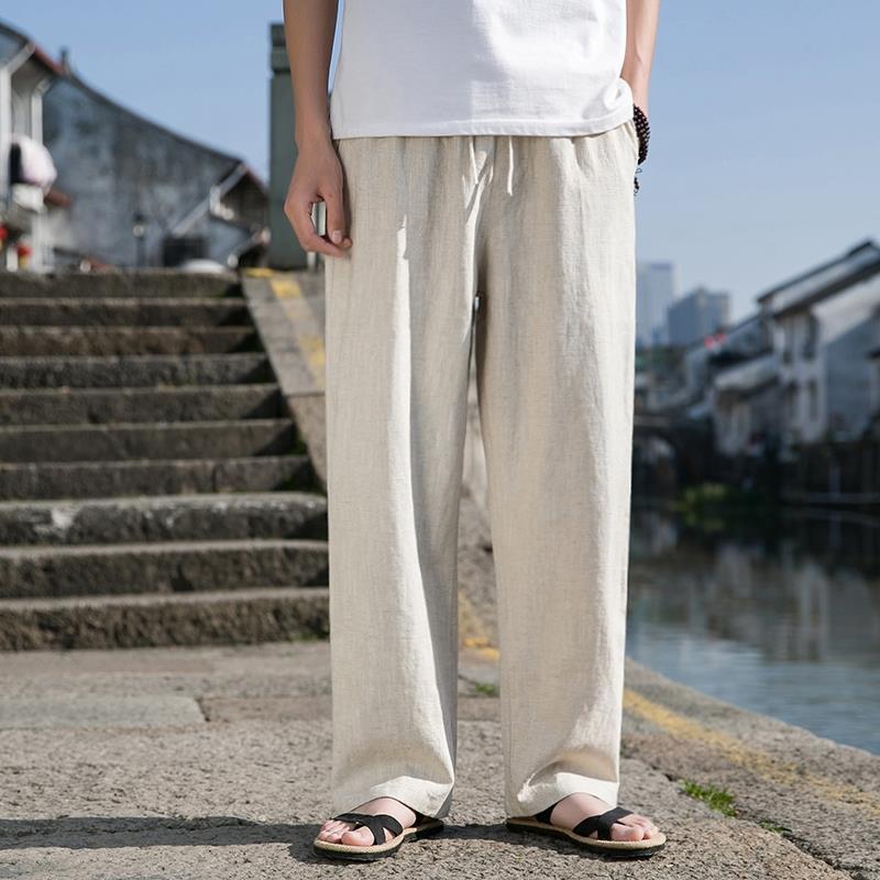 Herren Weite Baumwoll-Leinen Gerade-Hose – Ideal für den Frühling