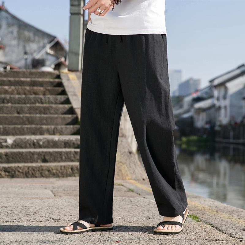 Herren Weite Baumwoll-Leinen Gerade-Hose – Ideal für den Frühling