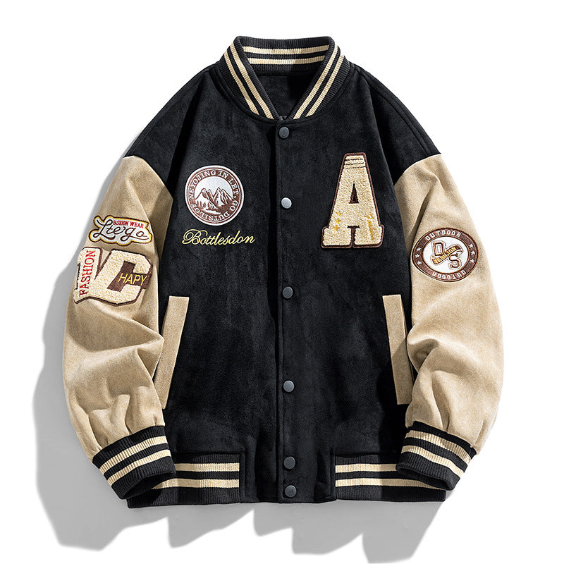 Herren Retro-Baseballjacke mit Buchstaben-Patch und Seitentaschen | Ideal für den Herbst