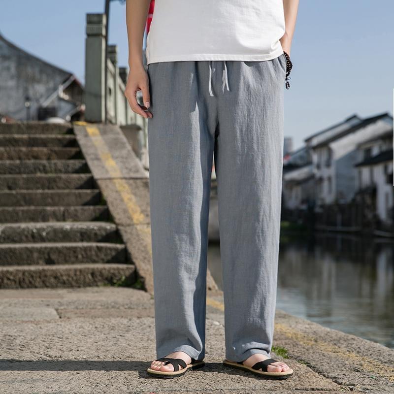 Herren Weite Baumwoll-Leinen Gerade-Hose – Ideal für den Frühling