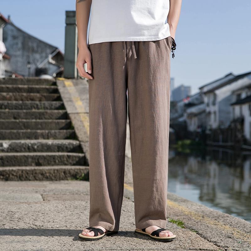 Herren Weite Baumwoll-Leinen Gerade-Hose – Ideal für den Frühling