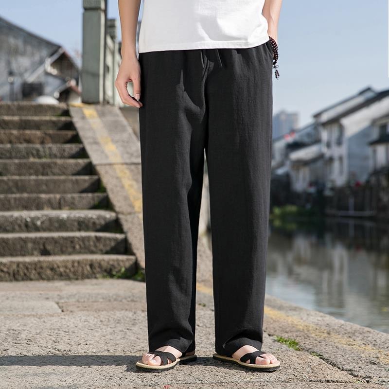 Herren Weite Baumwoll-Leinen Gerade-Hose – Ideal für den Frühling