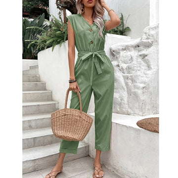 Eleganter ärmelloser V-Ausschnitt Jumpsuit – Figurschmeichelnder Schnitt, vielseitig tragbar – Ideal für Frühling & Sommer