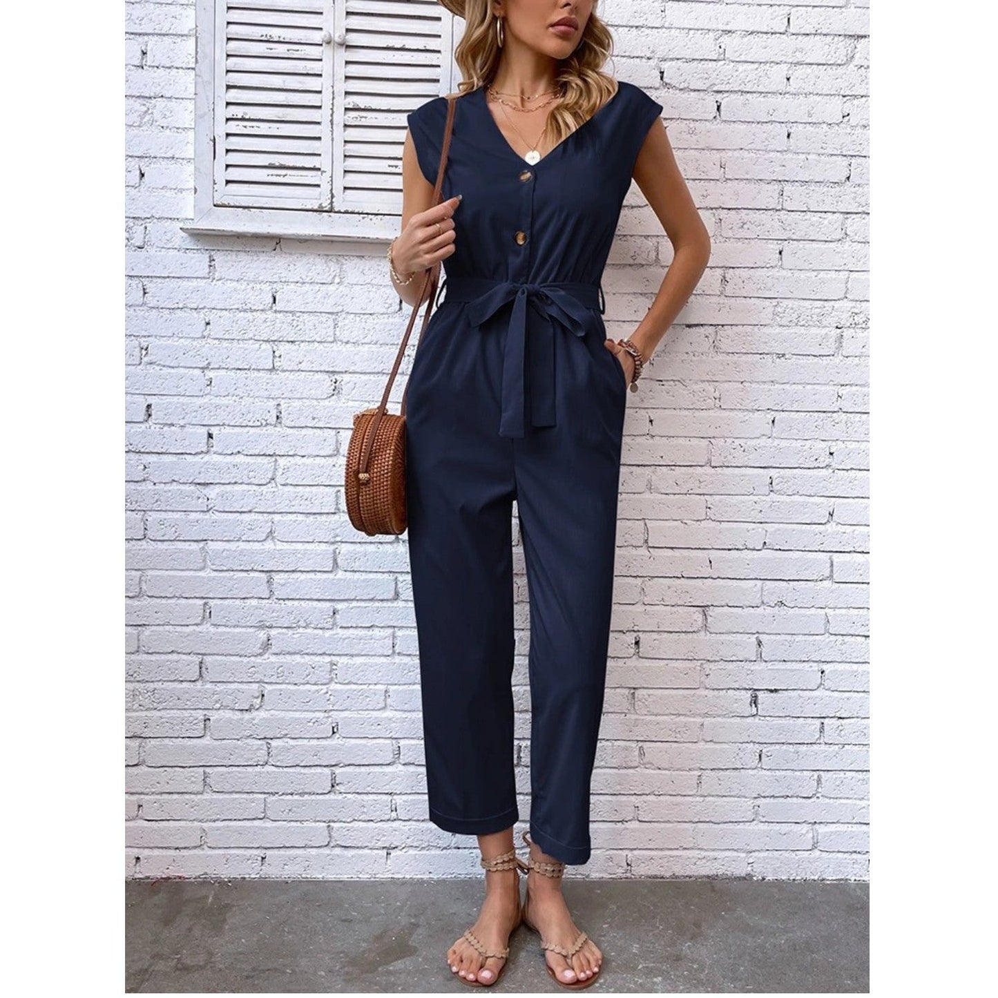 Eleganter ärmelloser V-Ausschnitt Jumpsuit – Figurschmeichelnder Schnitt, vielseitig tragbar – Ideal für Frühling & Sommer