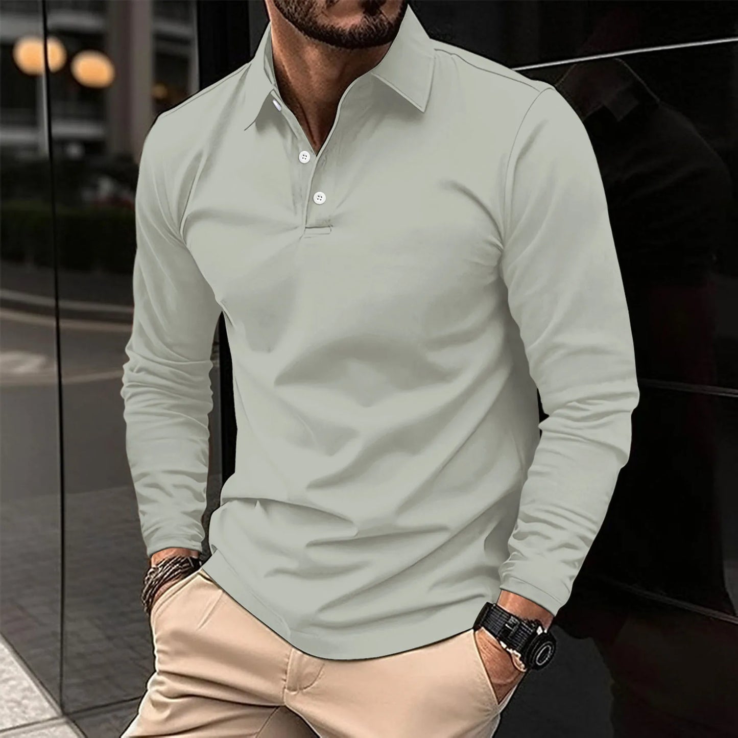 Herren Slim Fit Polo-Shirt mit Langarm I Ideal für Alle Jahreszeiten