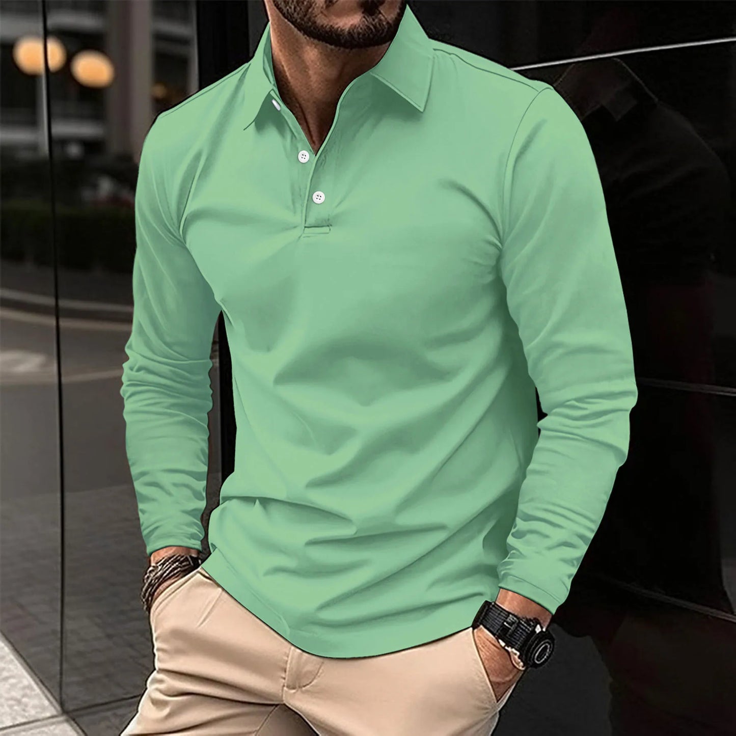 Herren Slim Fit Polo-Shirt mit Langarm I Ideal für Alle Jahreszeiten