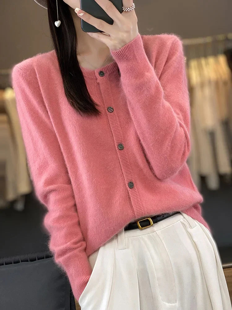 Klassischer Kaschmir-Pullover mit Knöpfen für Frauen