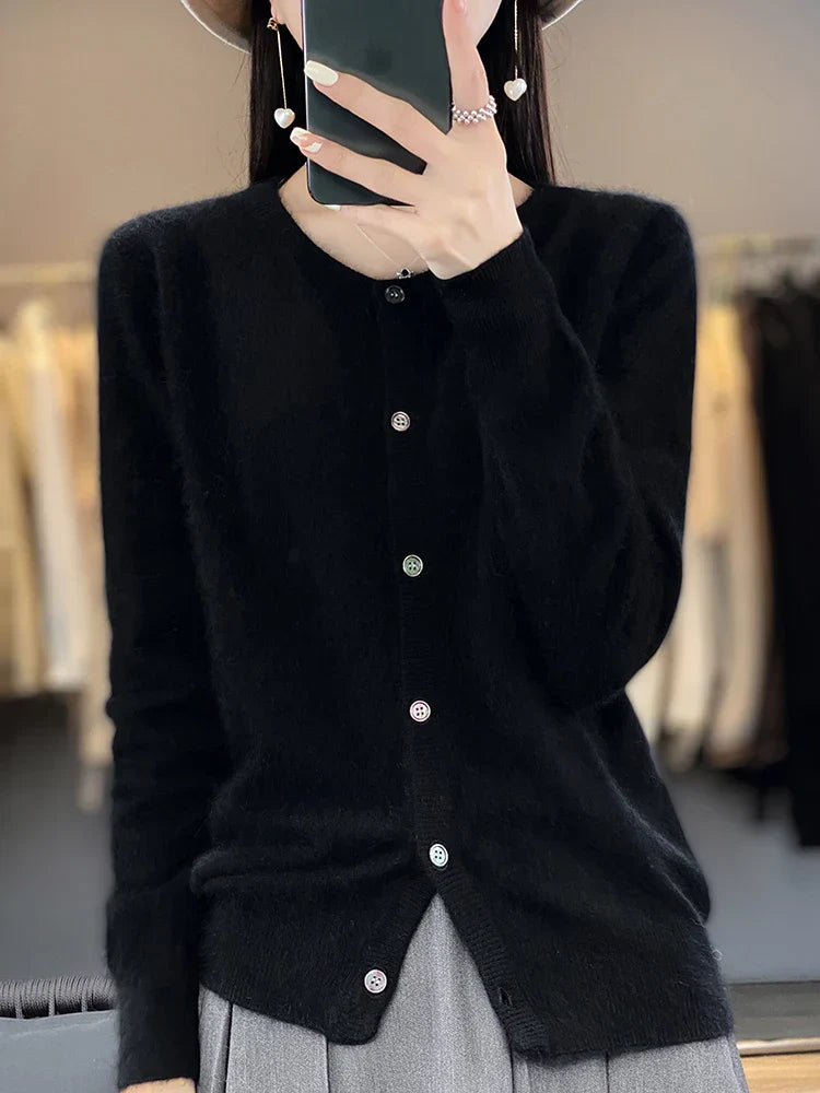 Klassischer Kaschmir-Pullover mit Knöpfen für Frauen
