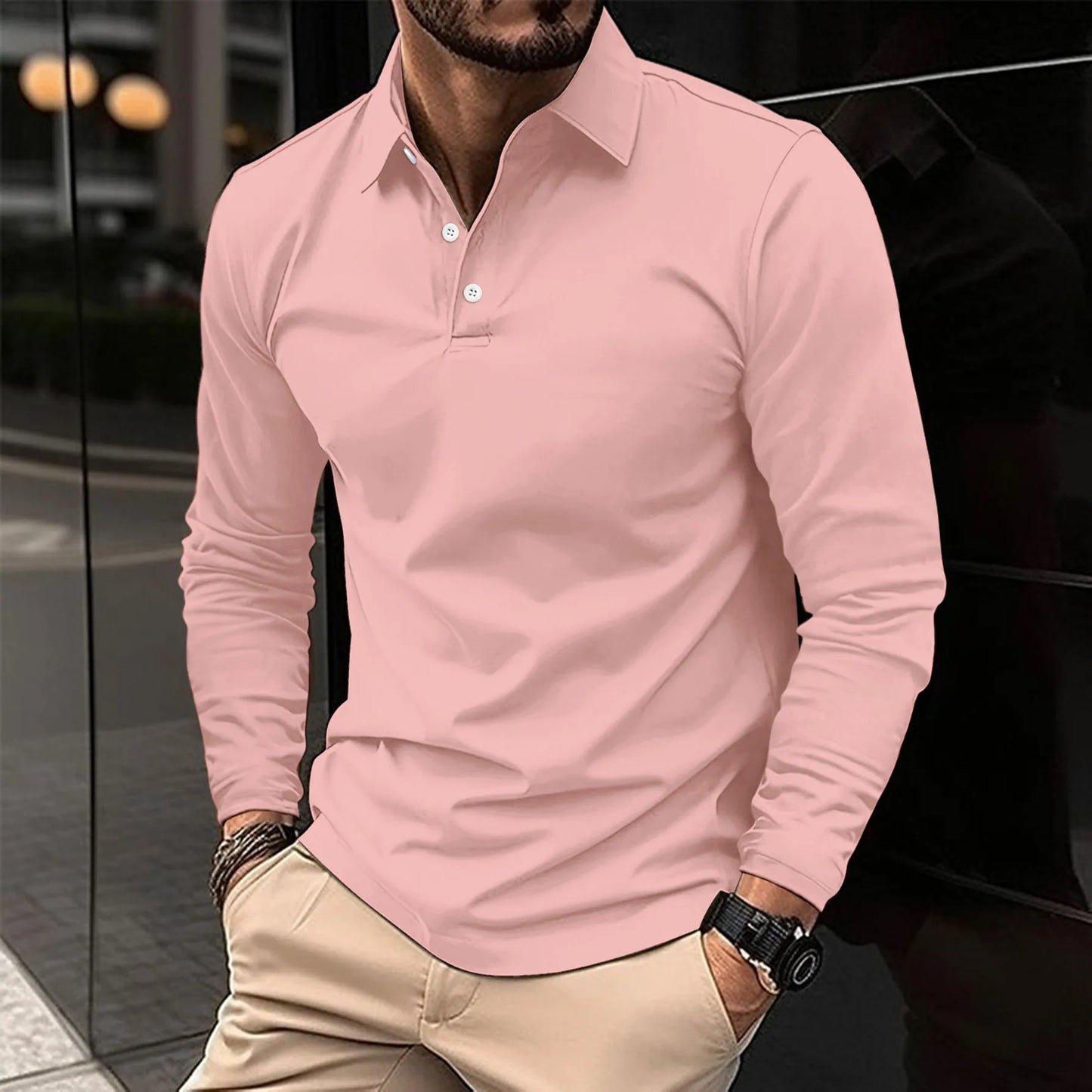 Herren Slim Fit Polo-Shirt mit Langarm I Ideal für Alle Jahreszeiten