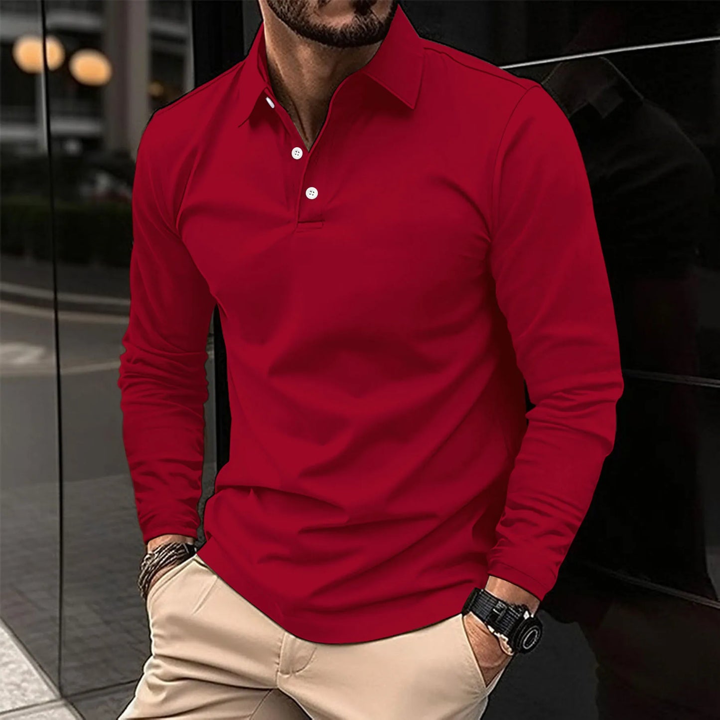 Herren Slim Fit Polo-Shirt mit Langarm I Ideal für Alle Jahreszeiten
