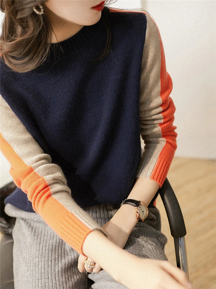 Color-Block Wollpullover für Damen | Ideal für Herbst und Winter