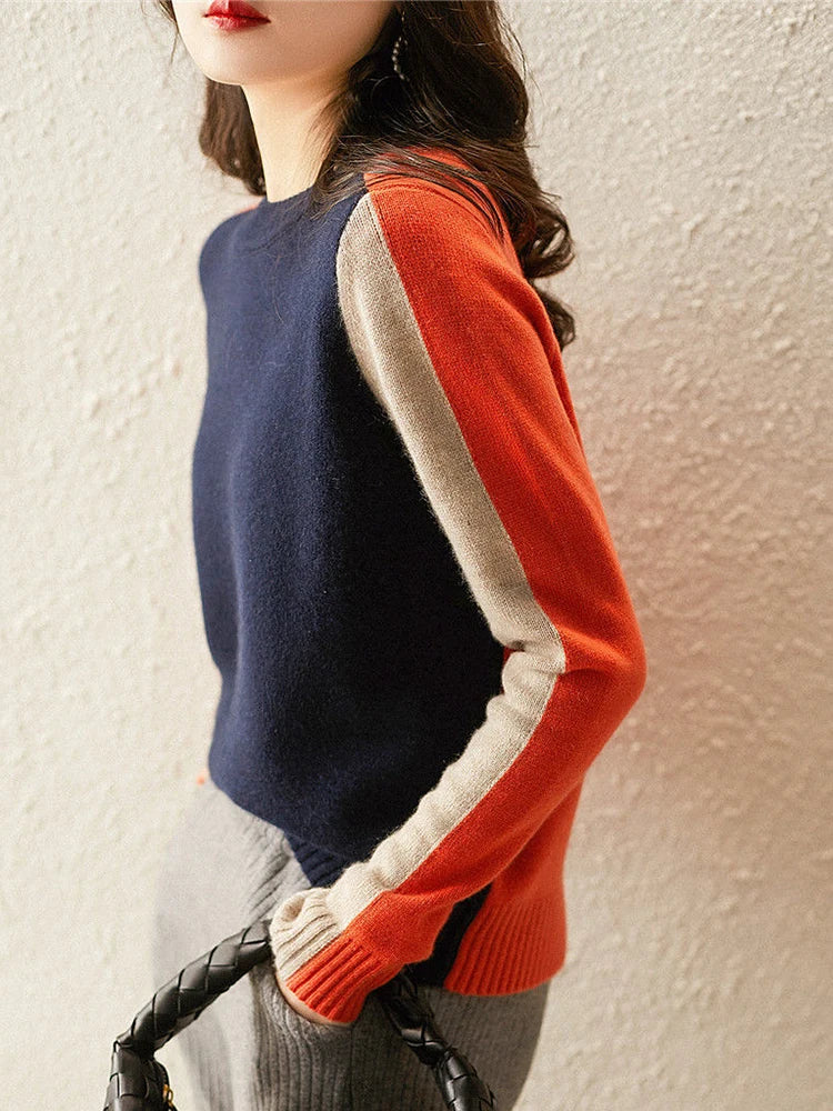 Color-Block Wollpullover für Damen | Ideal für Herbst und Winter
