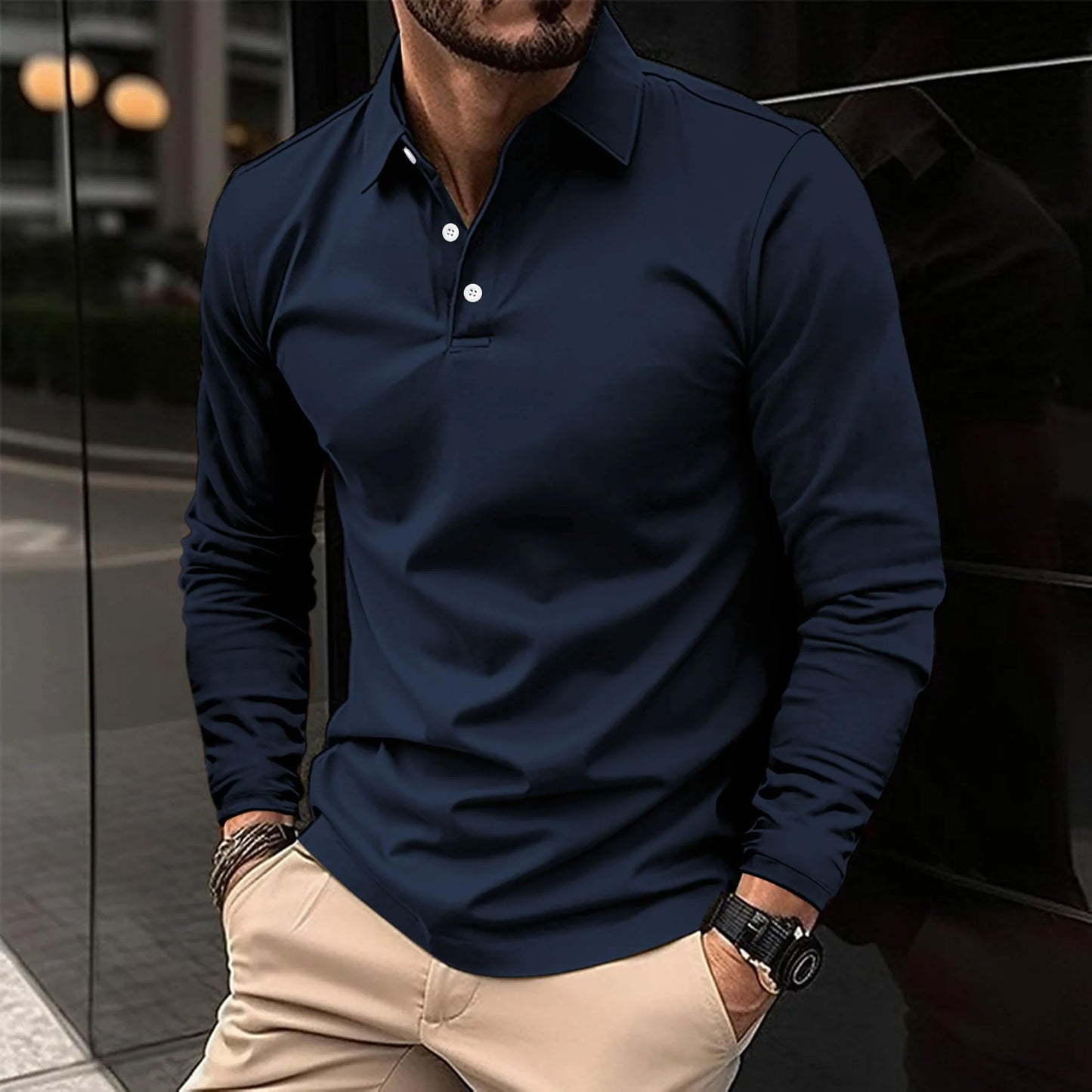 Herren Slim Fit Polo-Shirt mit Langarm I Ideal für Alle Jahreszeiten