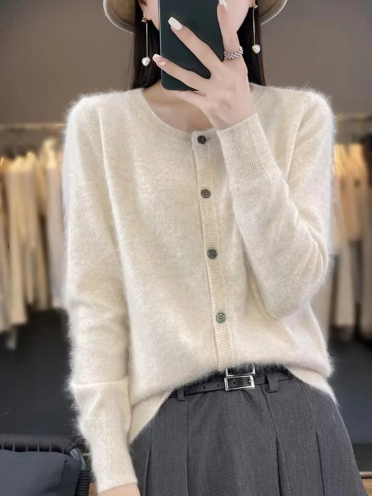 Klassischer Kaschmir-Pullover mit Knöpfen für Frauen