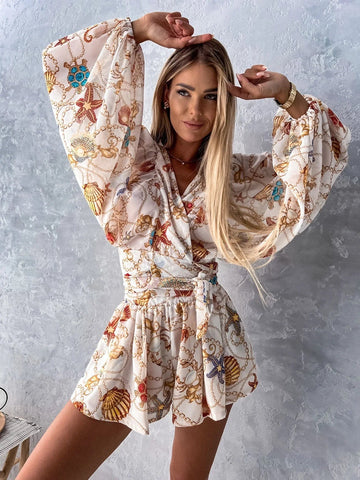 Blumenmuster Overall mit Gürtel – Leichtes Sommer-Outdoor-Outfit - ideal für Sommer
