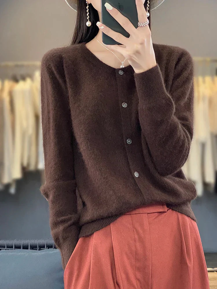 Klassischer Kaschmir-Pullover mit Knöpfen für Frauen