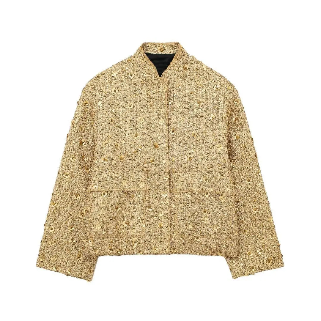 Pailletten-Bomberjacke mit elastischer Taille und Rippstrickbündchen | Ideal für besondere Anlässe