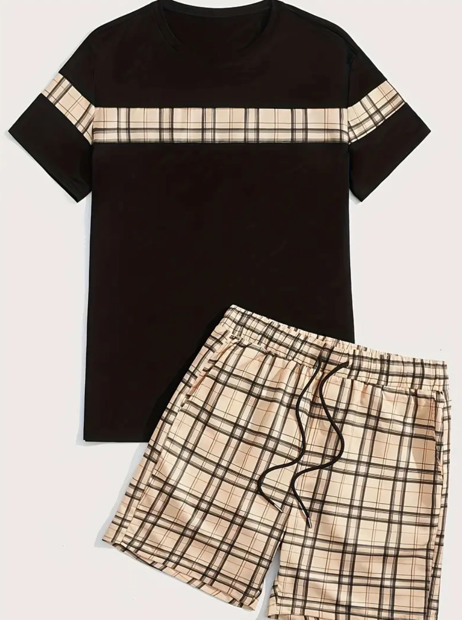 Herren Sommer-Set mit Karomuster – Kurzarmhemd & Shorts - Ideaal für Sommer
