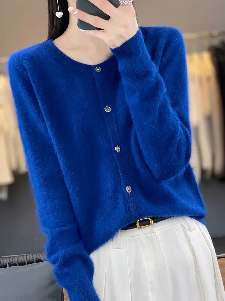 Klassischer Kaschmir-Pullover mit Knöpfen für Frauen