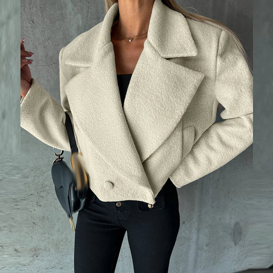 Doppelreihiger Wollmantel mit Reverskragen, Seitentaschen und Knopfverschluss – Ideal für Herbst und Winter