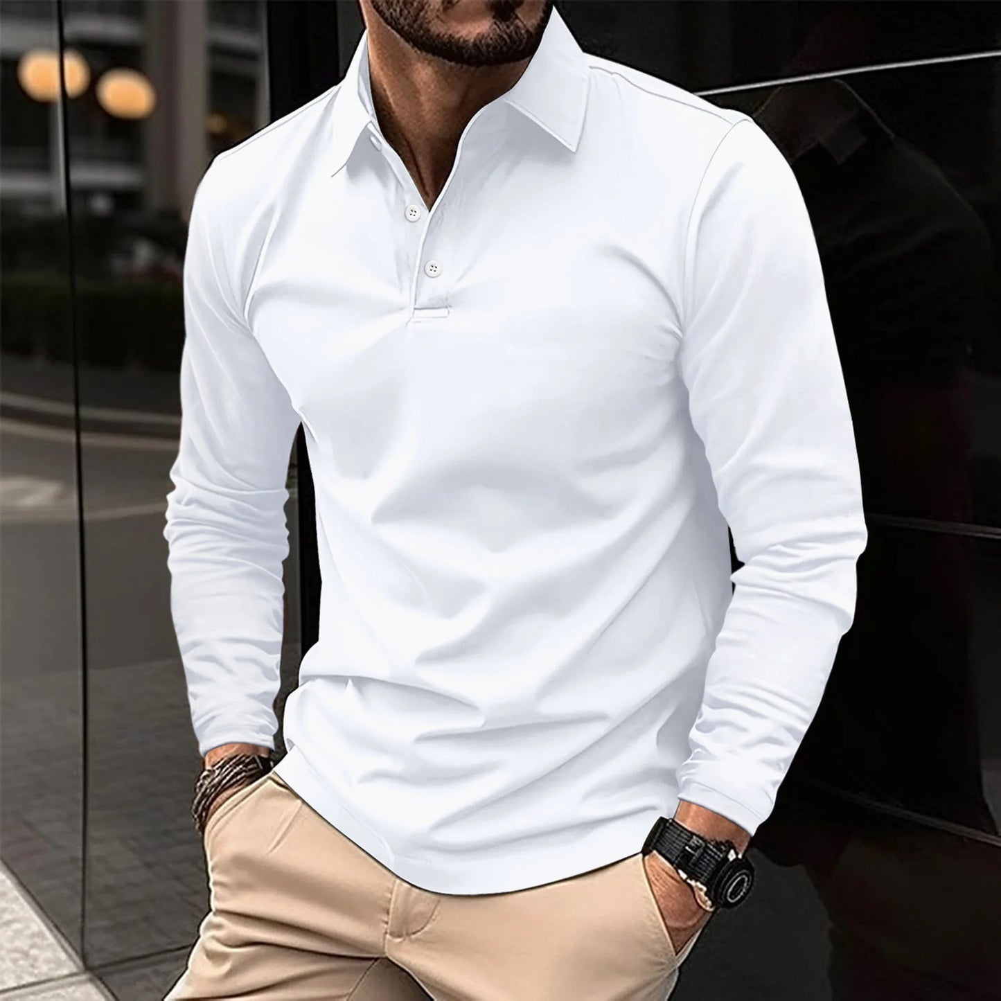 Herren Slim Fit Polo-Shirt mit Langarm I Ideal für Alle Jahreszeiten