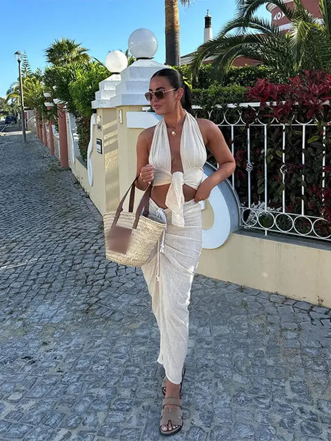 Maisie Knoten Sommer Set Top und Rock in Aprikose - Ideal für heiße Sommertage