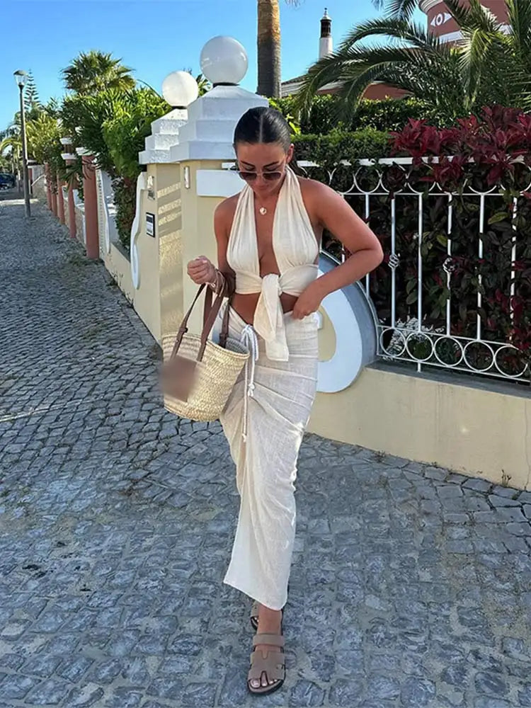 Maisie Knoten Sommer Set Top und Rock in Aprikose - Ideal für heiße Sommertage