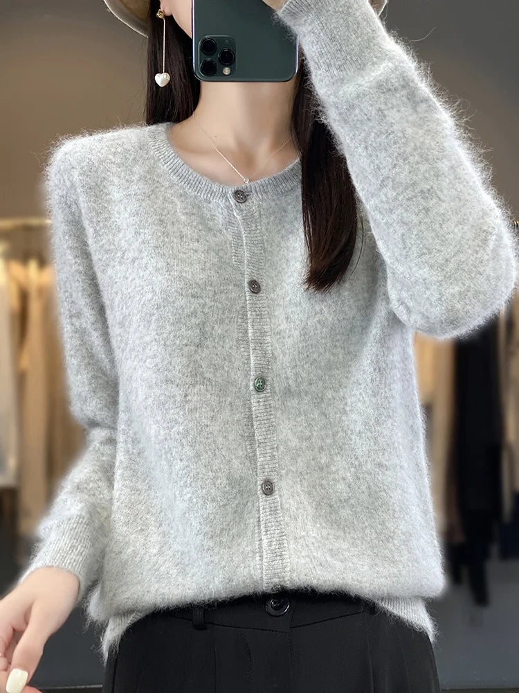 Klassischer Kaschmir-Pullover mit Knöpfen für Frauen