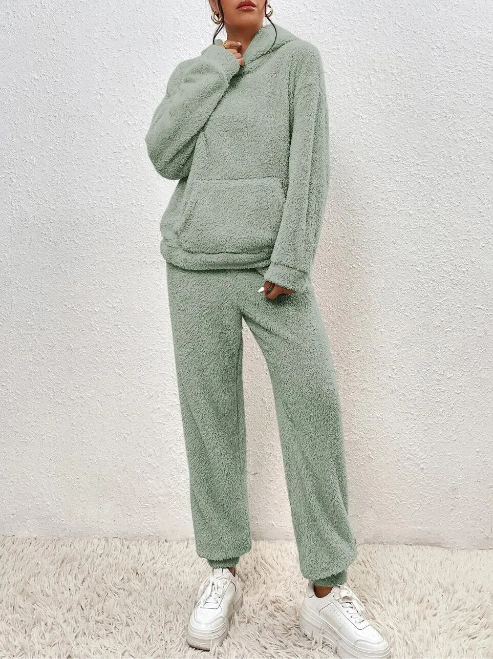 Bequemer Teddy-Hausanzug mit Kapuze und Wärmendem - Ideal für Herbst und Winter