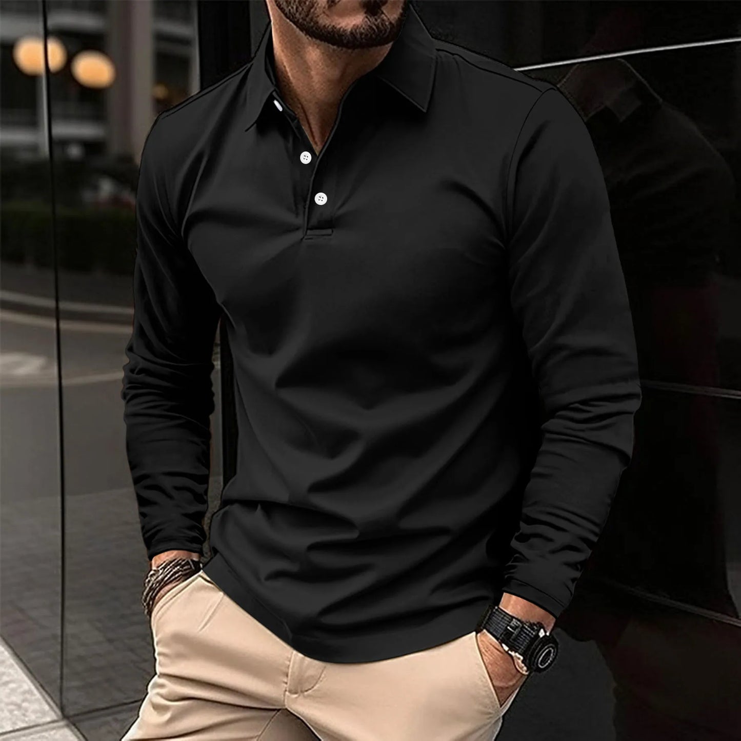 Herren Slim Fit Polo-Shirt mit Langarm I Ideal für Alle Jahreszeiten