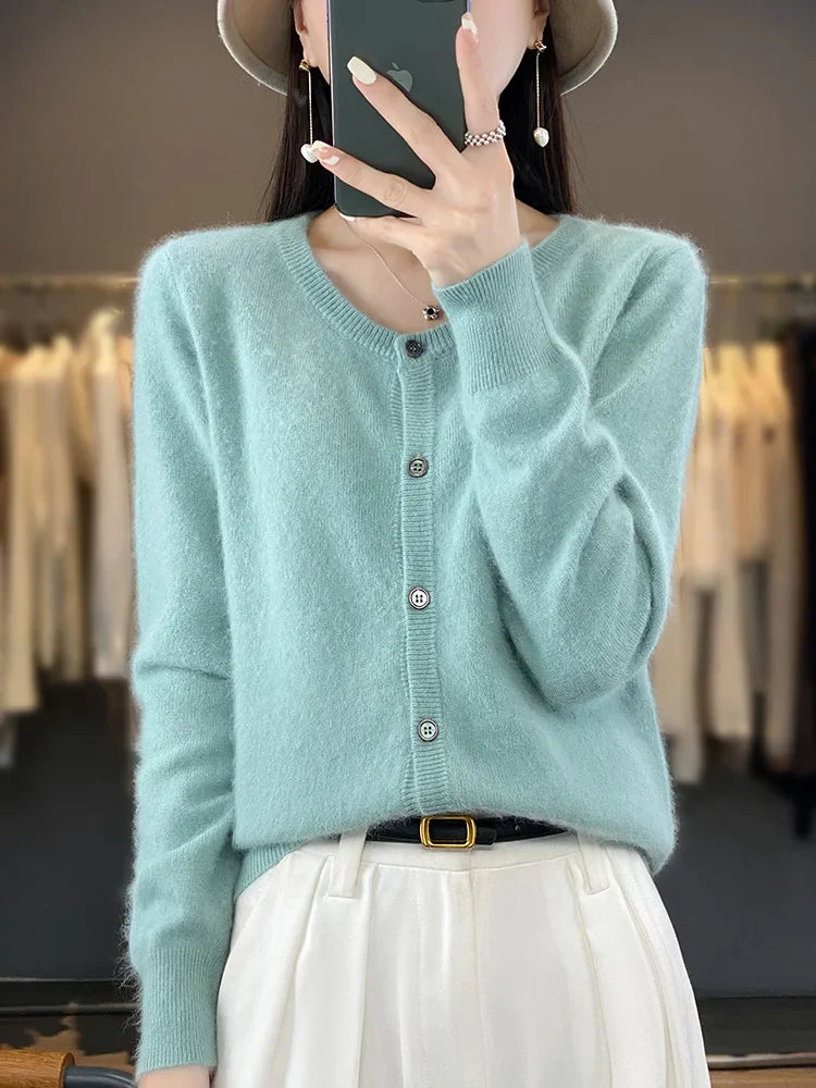 Klassischer Kaschmir-Pullover mit Knöpfen für Frauen