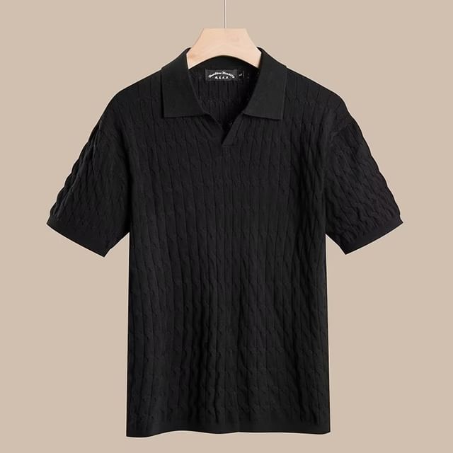 Double White Kurzarm Polo-Shirt mit Kabelstrickmuster - für den Sommer