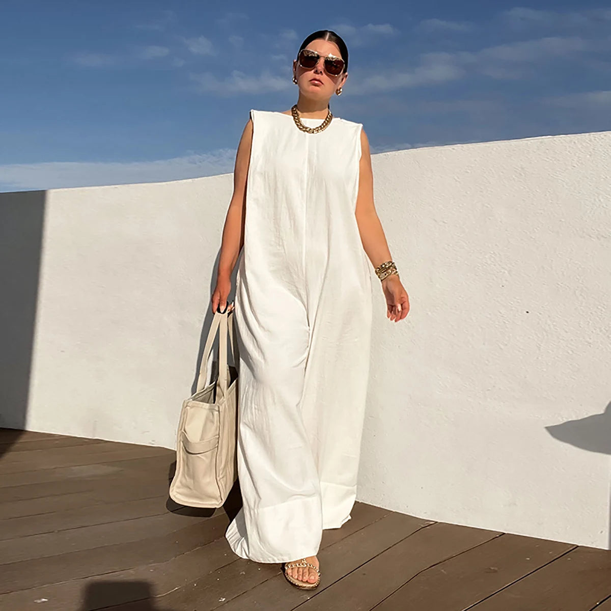 Off-Shoulder Sleeveless Wide Leg Jumpsuit mit Intricate Print – Ideal für Sommer