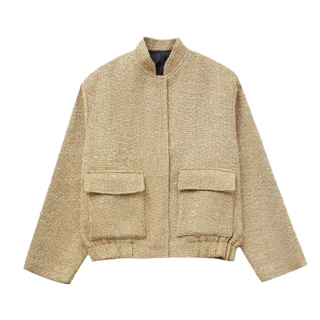 Pailletten-Bomberjacke mit elastischer Taille und Rippstrickbündchen | Ideal für besondere Anlässe