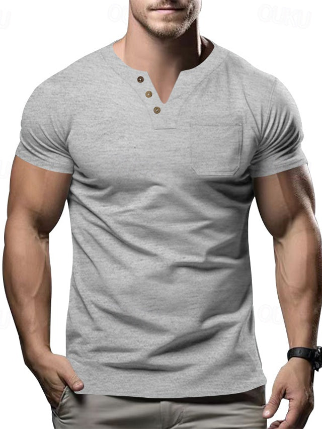 Herren V-Ausschnitt Pocket T-Shirt Kurzarm - Ideal für den Sommer