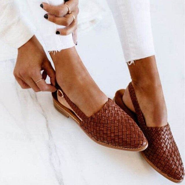 Schwarze Damen Woven Flachmules mit Verstellbarem Slingback-Riemen – Ideal für den Sommer