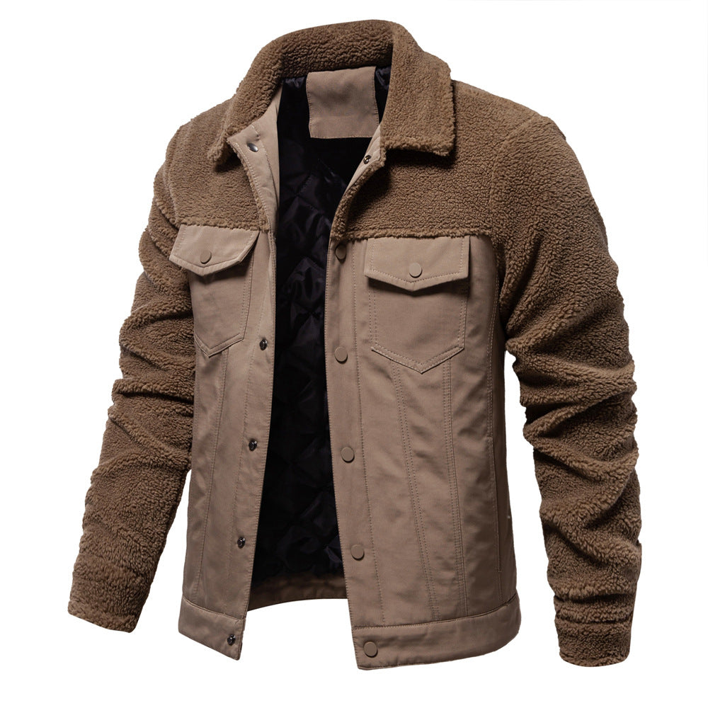Herren Patchwork-Lammwollmischung Jacke mit Klappentaschen | Ideal für den Winter
