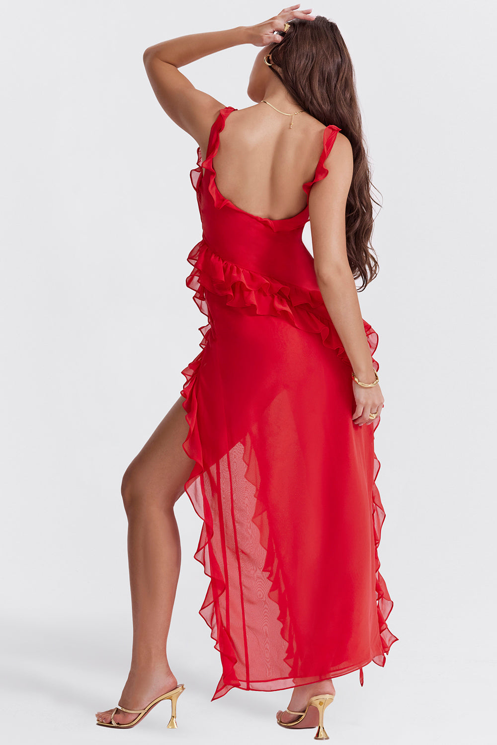Langes Rüschenkleid mit Frontschlitz | Ideal für Frühling und Sommer
