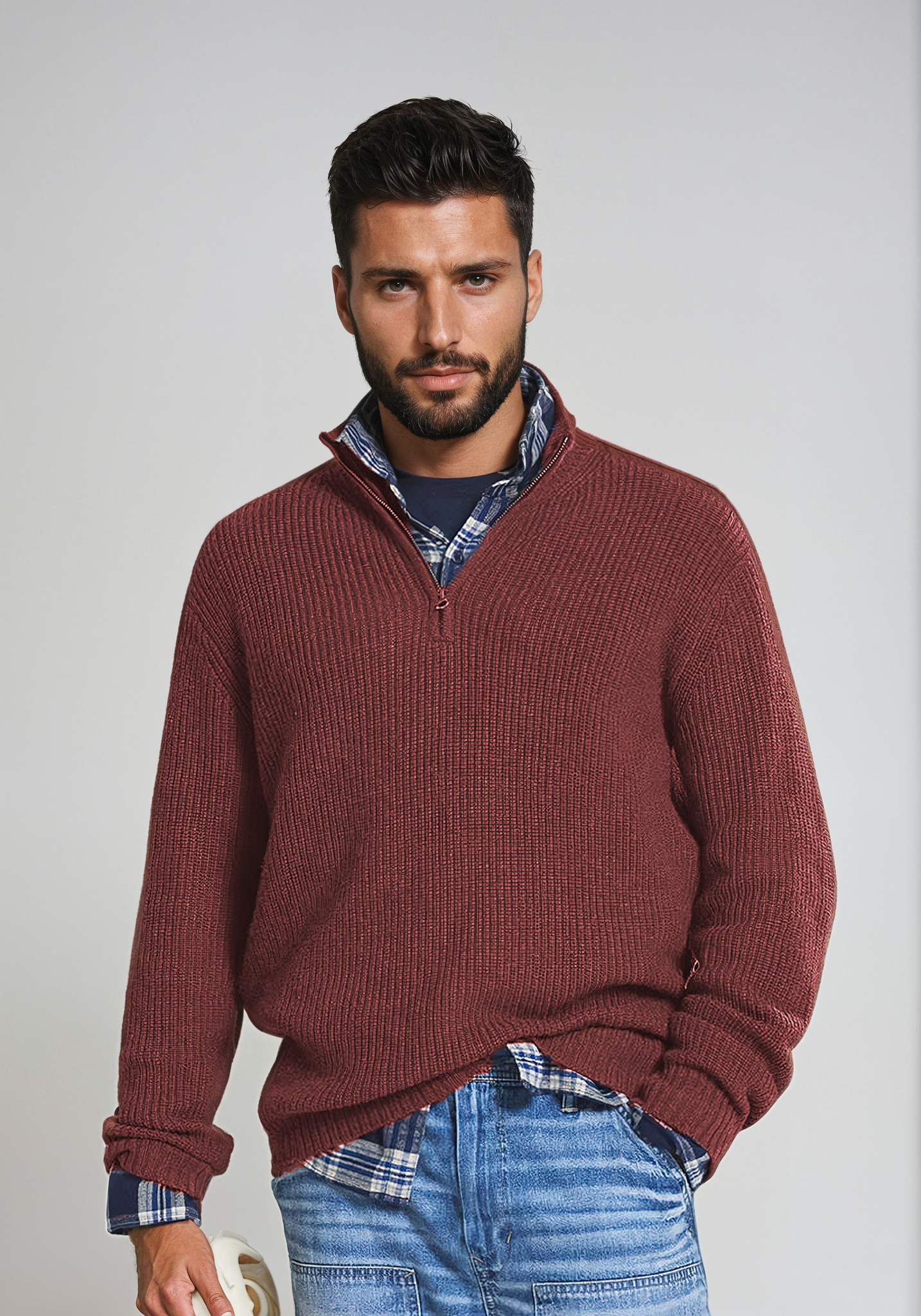 Strickpullover mit Reißverschluss für Herren I Ideal für Herbst und Winter