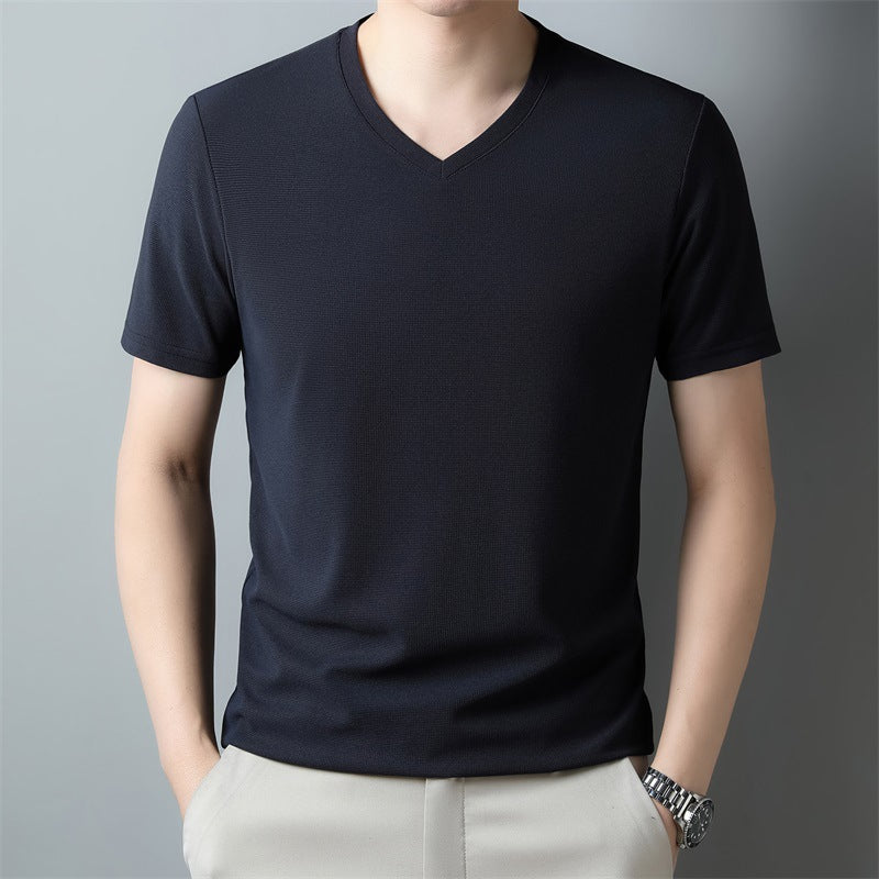 Herren Dünnes Unifarbenes V-Ausschnitt Kurzarm-T-Shirt | Ideal für den Sommer