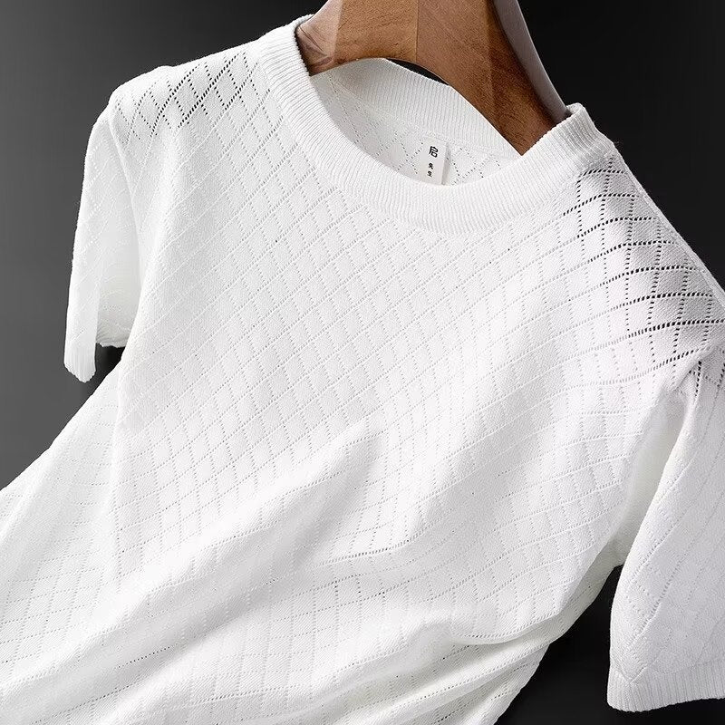 Herren Leichter Kurzarm-Pullover mit Cut-Out-Design – Perfekt für den Sommer