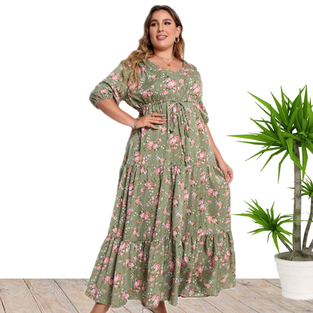 Boho-Kleid mit floralem Muster, lockerer Passform und halben Ärmeln | Ideal für Frühling und Sommer