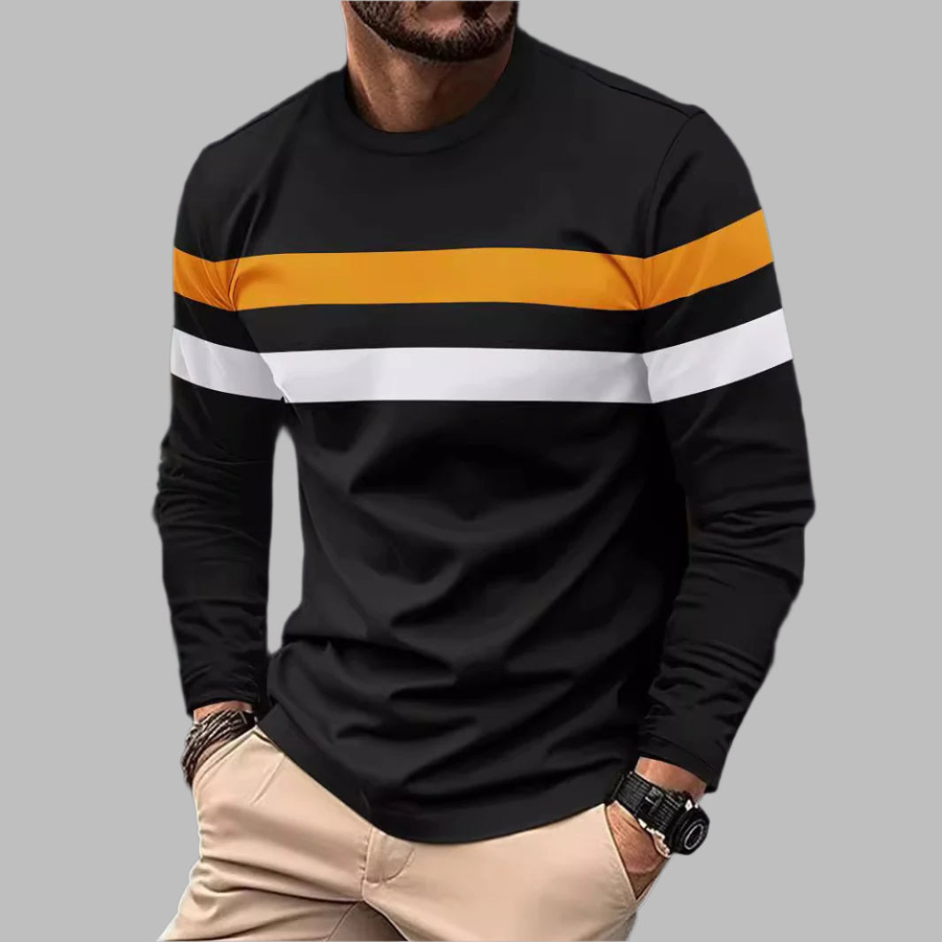 Herren Rundhals Langarm-T-Shirt mit Farbblock-Design – Ideal für Winter, Frühling und Herbst