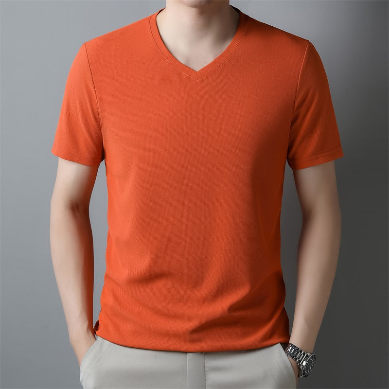 Herren Dünnes Unifarbenes V-Ausschnitt Kurzarm-T-Shirt | Ideal für den Sommer