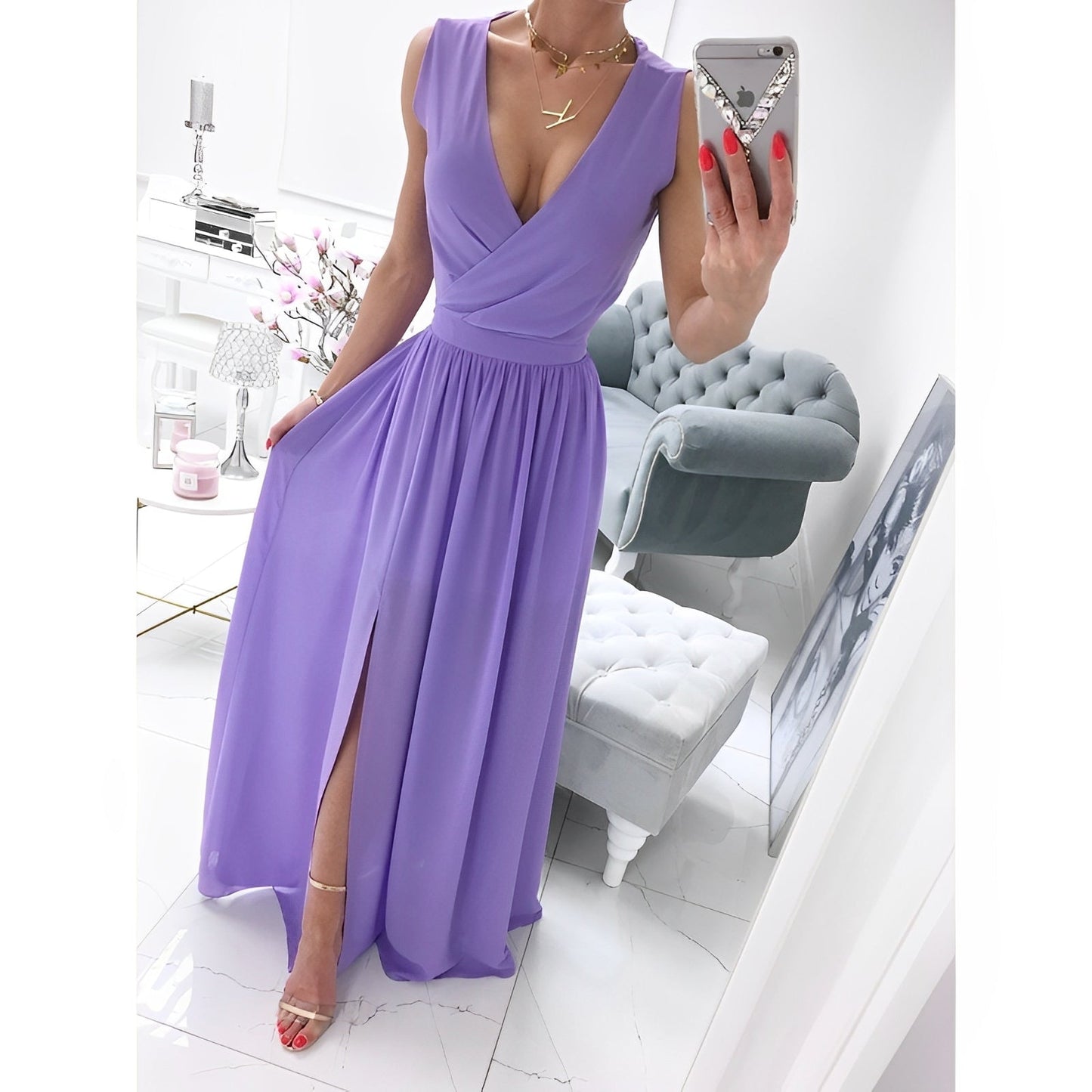 Ärmelloses Weißes Maxi-Kleid mit Holzknöpfen | Ideal für Frühling und Sommer