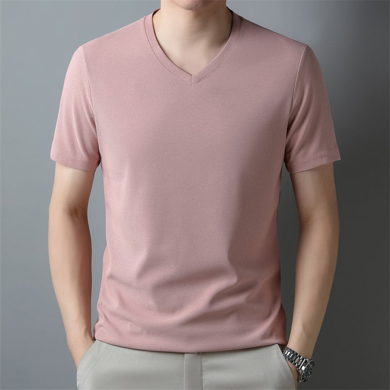 Herren Dünnes Unifarbenes V-Ausschnitt Kurzarm-T-Shirt | Ideal für den Sommer