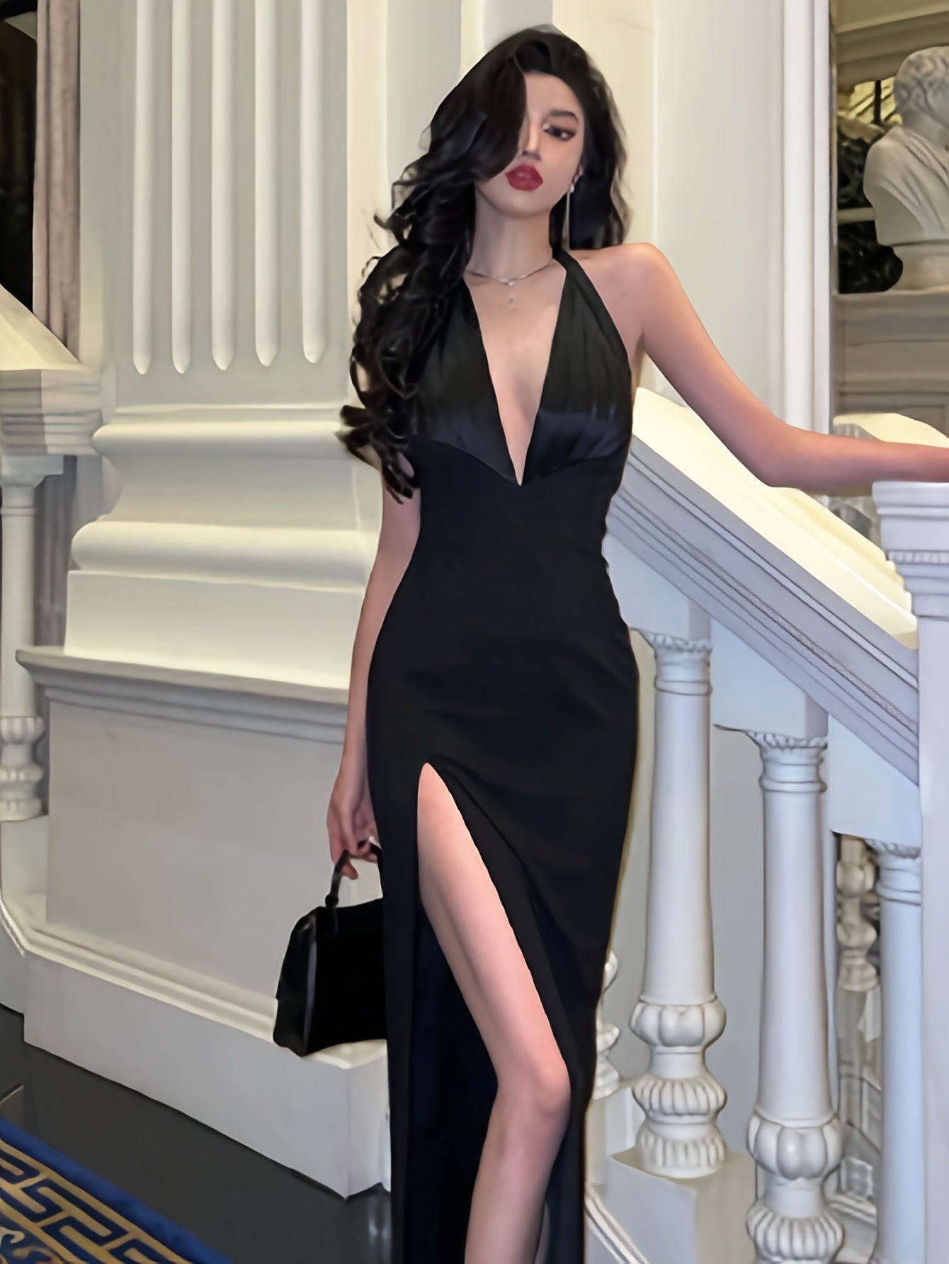 Verführerisches Satin Bodycon Midi-Kleid für Damen – V-Ausschnitt, rückenfreies Design, Elegant