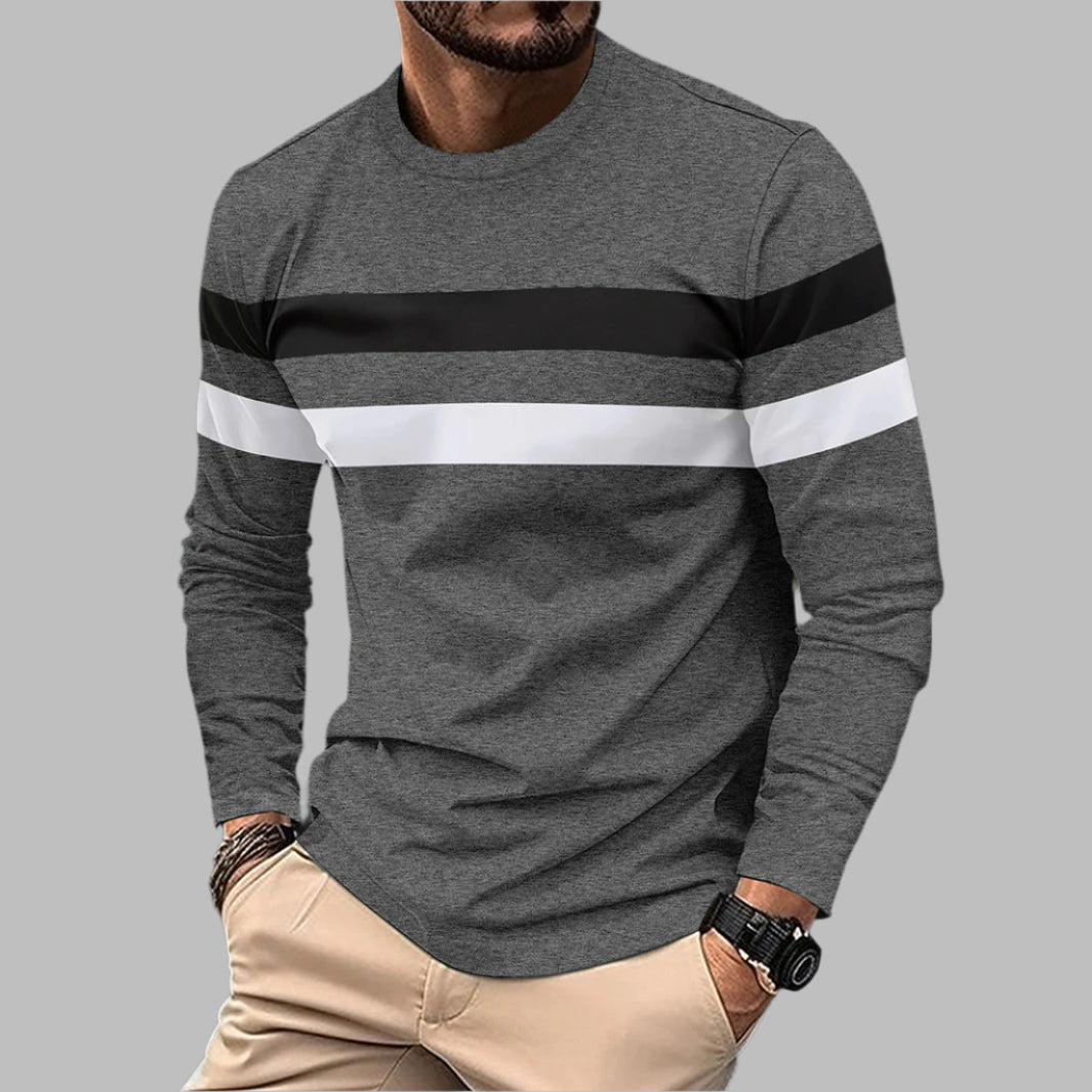 Herren Rundhals Langarm-T-Shirt mit Farbblock-Design – Ideal für Winter, Frühling und Herbst