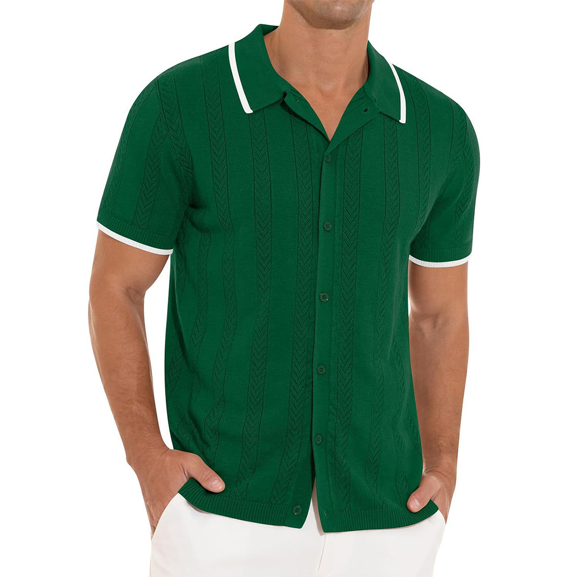 Lapel Kurzarm Hemd Sommer Herren Atmungsaktiv Hohles Design – Ideal für Sommer